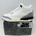 Jordan 3 Retro White Cement sneaker in white with elephant print on box and side detail, 2023 edition