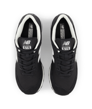 New Balance 515 v3 sneakers in black with white details, mesh upper, and lace system, top view
