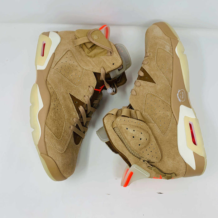 Jordan 6 Travis Scott Khaki sneakers, brand new, 2021 release with extra red and brown laces.