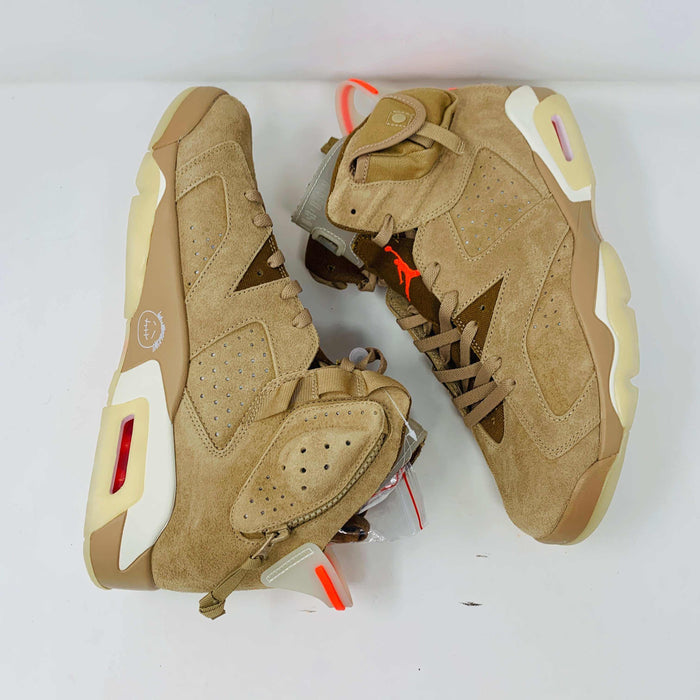 Jordan 6 Travis Scott Khaki sneakers, brand new, with extra red and brown laces, 2021 release.