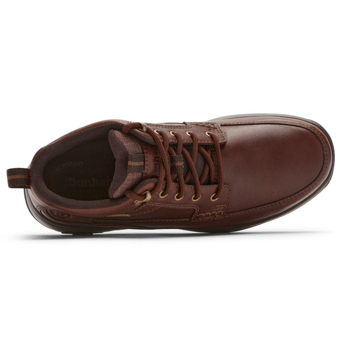 Dunham 8000 Mid Waterproof Boot top view in brown leather with lace-up design and padded collar.