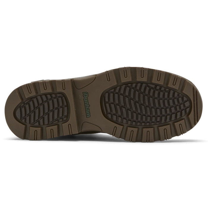 Dunham 8000Works Moc Boot outsole with oil-resistant tread pattern in brown rubber, sole/bottom view.