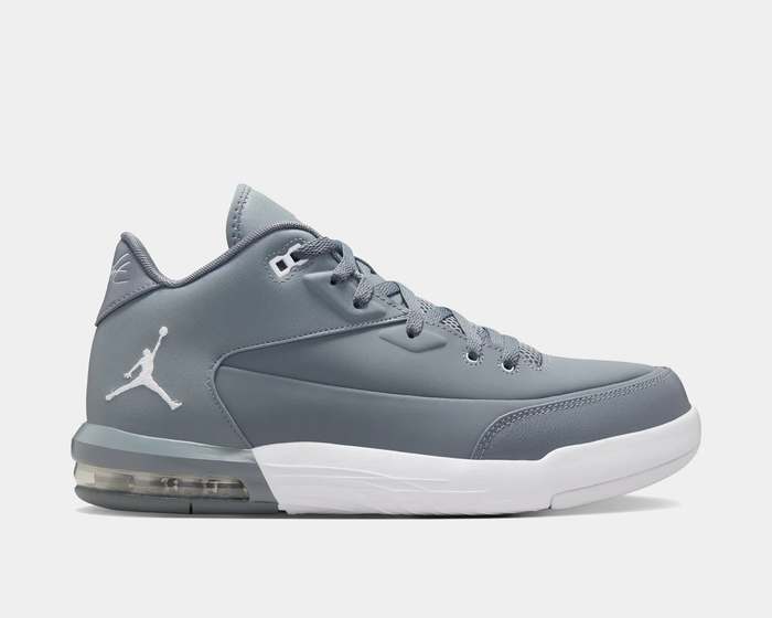 Nike Air Jordan Flight Origin 3 sneakers in gray with white sole, side view showcasing Jumpman logo and visible Air cushioning.