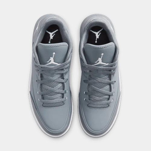 Nike Air Jordan Flight Origin 3 sneakers in cool gray with lace-up closure and Jumpman logo, top view.