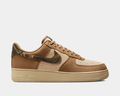Nike Air Force 1 '07 RealTree sneakers, tan leather and beige canvas upper with RealTree camo accents, side view.