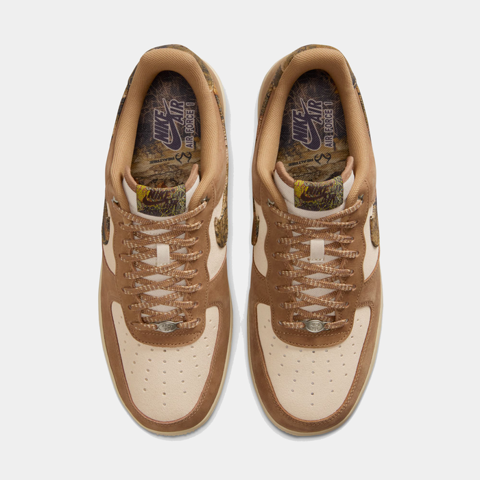 Nike Air Force 1 '07 RealTree sneakers, top view highlighting tan and cream leather upper with RealTree camo accents