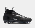 Nike Alpha Menace Elite 3 football cleats in black with textured upper, white logo accents, and TPU plate, side view.