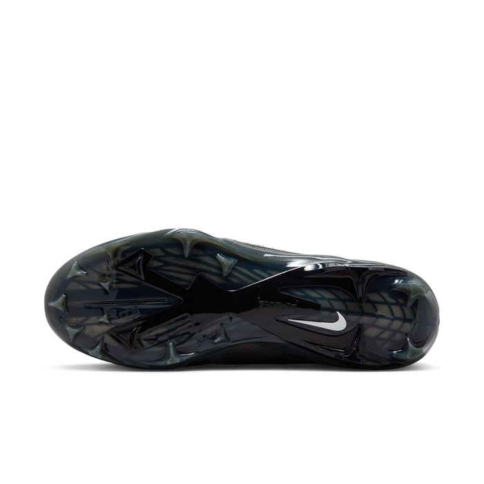 Nike Alpha Menace Elite 3 football cleats outsole featuring multidirectional cleat pattern and Nike logo in black and translucent design.