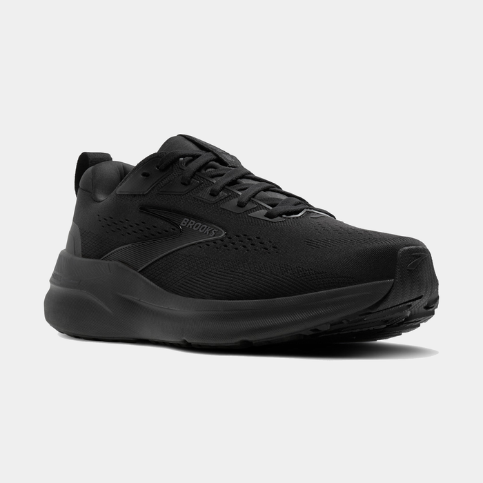 Brooks Beast GTS 26 running shoes in black with GuideRails support system and breathable mesh upper, angled front view.