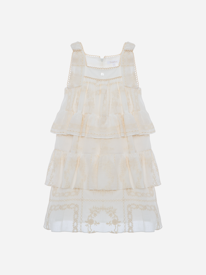 Beige Dress in Embroidered Voile