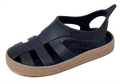 Navy sandal with brown sole on a white background