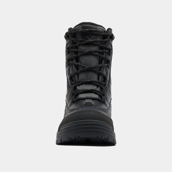 Columbia Bugaboot™ Celsius winter boots in black with waterproof construction and lace-up front, front view.