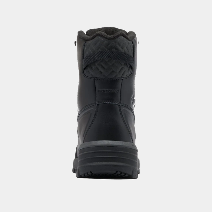 Columbia Bugaboot™ Celsius winter boots in black, back view showing quilted collar and sturdy heel design.