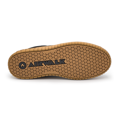 Airwalk Camino Composite Toe Work Sneaker outsole with a tan tread pattern and bold Airwalk logo, bottom view.