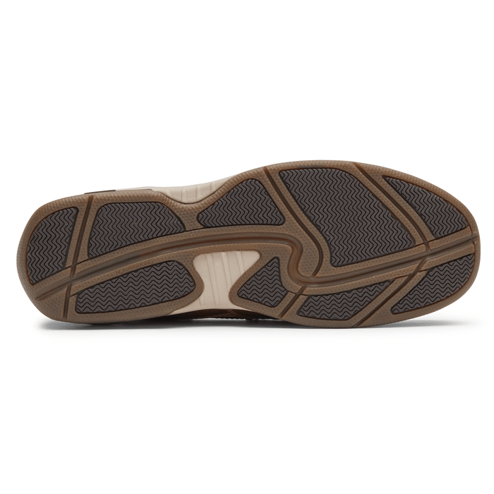 Dunham Captain Venetian casual shoe outsole with slip-resistant tread design in brown and beige rubber.