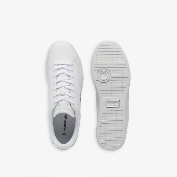 Lacoste Carnaby Set Leather Sneakers in white with lace-up closure and signature branding, top and sole views.