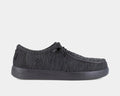 Volcom Chill Composite Toe Slip-On shoes in dark gray with textured mesh upper and durable rubber outsole, side view.