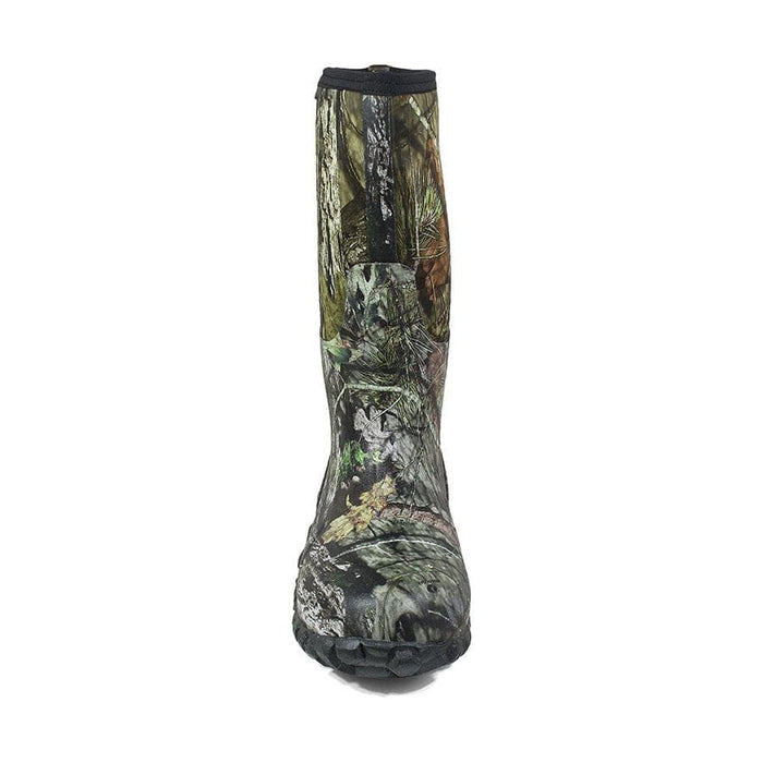 Bogs Classic High Mossy Oak boots, waterproof with camouflage design and rugged rubber sole, front view.