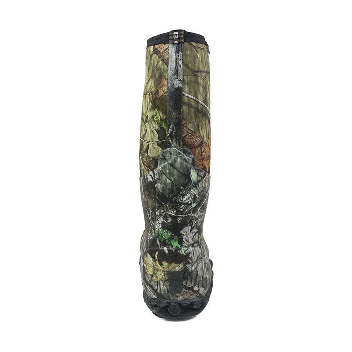 Bogs Classic High Mossy Oak boots with camouflage pattern and durable sole, back view showing pull tab and rugged design.