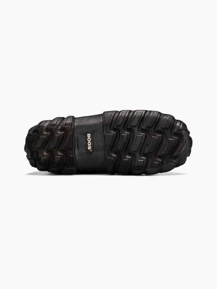 Bogs Classic High boots outsole in black rubber with deep traction lugs, bottom view.