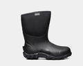 Bogs Classic Mid Boot in black, waterproof design with durable rubber construction and slip-resistant outsole, side view.