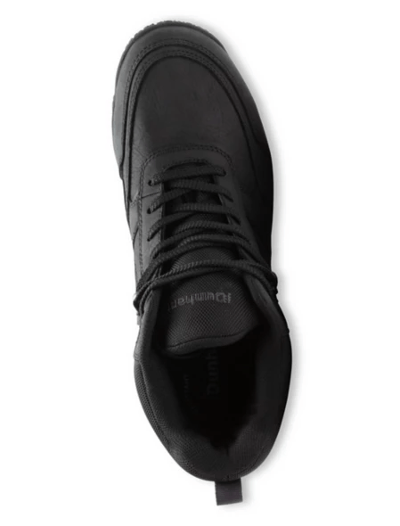 Dunham Cloud Plus Mid II hiking boots in black leather with padded tongue and lace-up closure, top view.