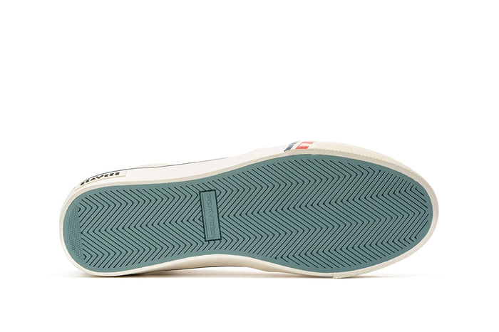 SeaVees Coastal Cruiser sneakers outsole in teal rubber with herringbone traction pattern, bottom view.