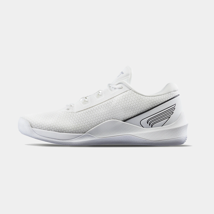 TYR CXT-2 Trainer shoes in white with a breathable mesh upper and wing graphic on the heel, side view.