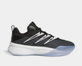 Adidas Dame Certified 3 basketball shoes in black, white, and gray with a mesh upper, synthetic overlays, and translucent outsole, side view.