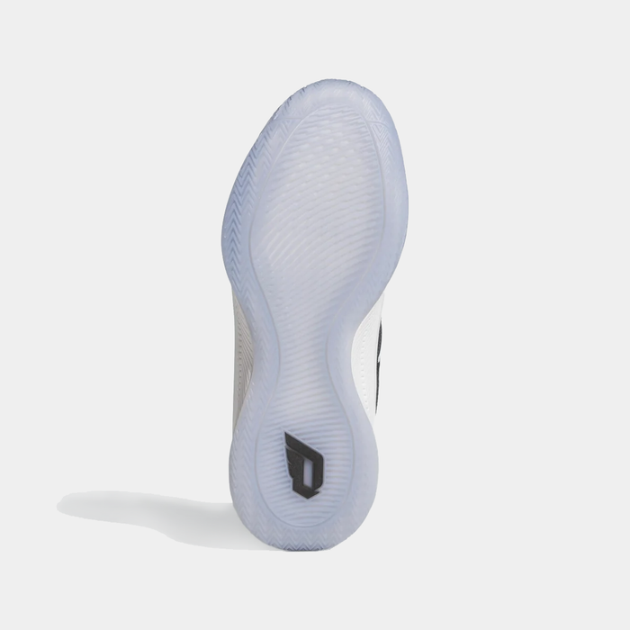 Adidas Dame Certified 3 basketball shoes outsole with translucent rubber and herringbone traction pattern, sole/bottom view.