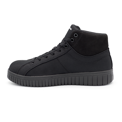 Airwalk Deuce High Top Work Sneaker in black with lace-up closure and textured rubber outsole, side view.