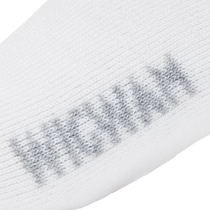 Wigwam Diabetic Sport Quarter socks in white with gray woven logo detail, close-up view of knit texture.