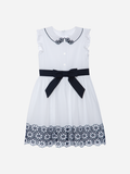Dress Navy Blue Voile Dress with Embroidery