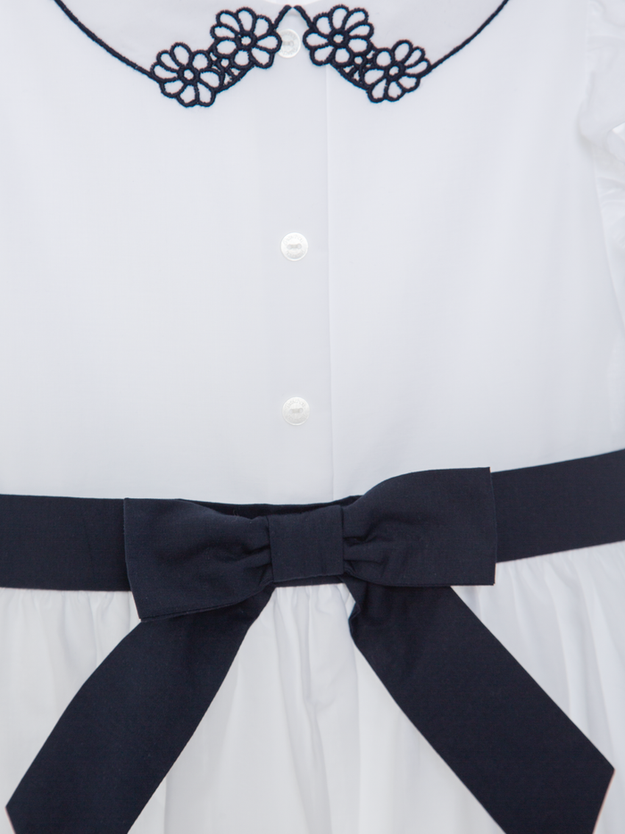 Dress Navy Blue Voile Dress with Embroidery