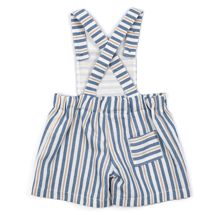 Striped romper with suspenders on a white background