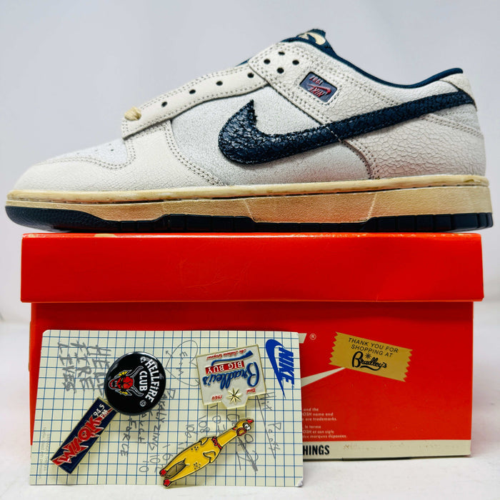 Nike Dunk Low Stranger Things Phantom sneaker with vintage box and collectible pins, 2025 release