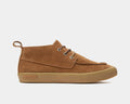 SeaVees El Cap Camp Moc shoes in brown suede with moccasin-style stitching and gum sole, side view.