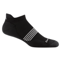 Darn Tough Element No Show Tab Lightweight Running Sock in black with white stripe details, side view showing breathable design.