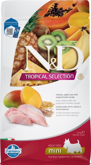 Farmina N&D Tropical Selection Adult Mini Chicken, Spelt, Oat & Fruits for Dogs