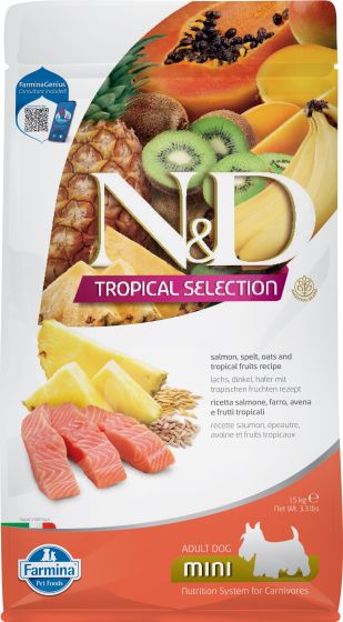 Farmina N&D Tropical Selection Adult Mini Salmon, Spelt, Oats & Fruits for Dogs