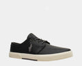 Polo Ralph Lauren Faxon Low Leather sneakers in black leather with embroidered logo and white rubber sole, side view.