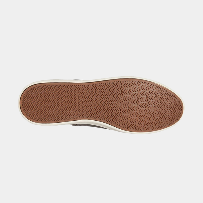 Steve Madden Fenta Suede shoes outsole with brown rubber tread pattern and white sidewall, sole/bottom view.