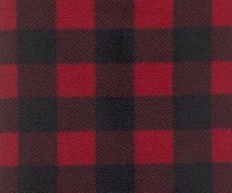 Polar Feet Fleece Socks in red and black buffalo plaid pattern, soft fleece material close-up view.