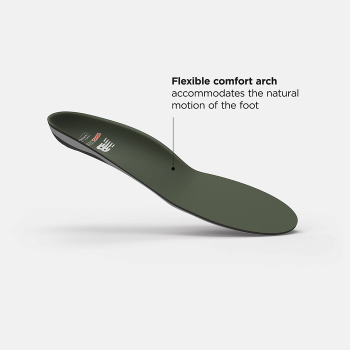 New Balance Flex Cushion Insoles in dark green with flexible comfort arch and lightweight design, side view.