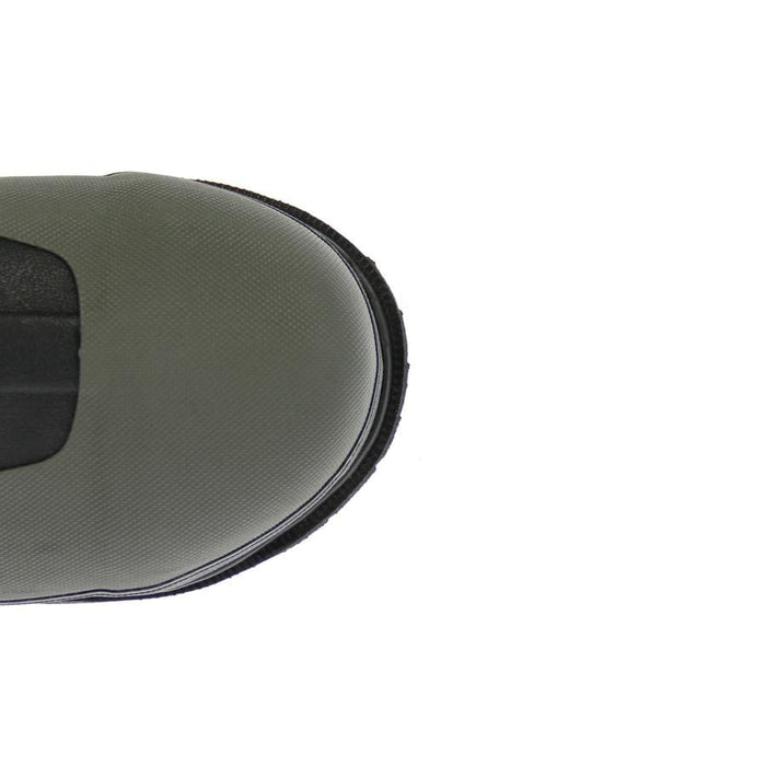 Bogs Forge Steel Toe work boots toe box in gray with reinforced steel toe and textured finish, top view.