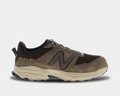 New Balance Fresh Foam 510 v6 H2O Resist trail running shoes in brown and black with water-resistant suede overlays and rugged sole, side view.