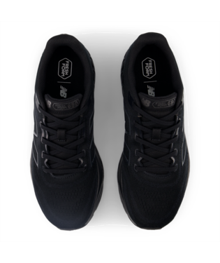 New Balance Fresh Foam 680v8 running shoes in black with mesh upper and lace system, top view.