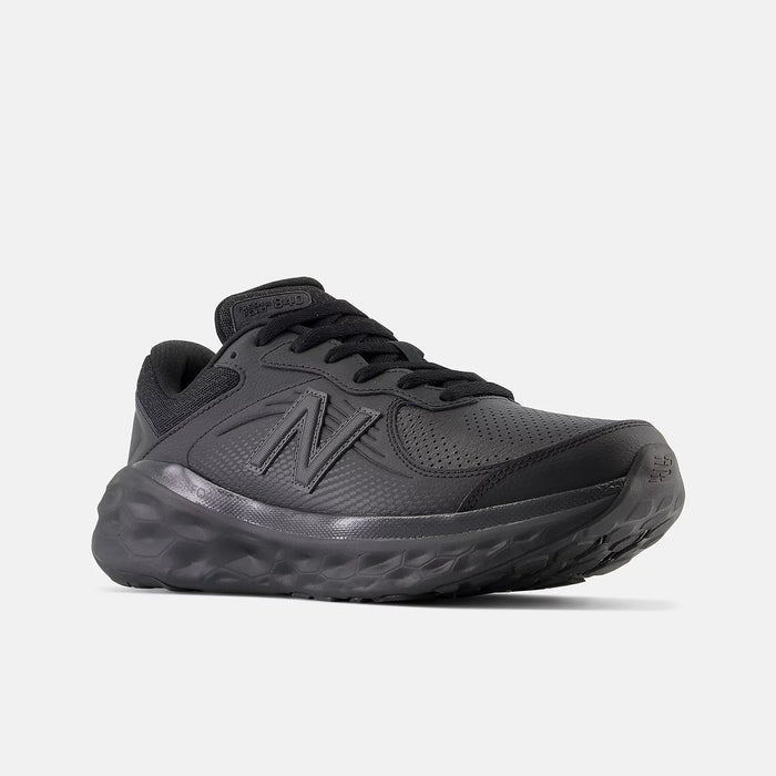 New Balance Fresh Foam X 840F Slip Resistant shoes in all-black with mesh upper, cushioning midsole, and slip-resistant outsole, angled front view.