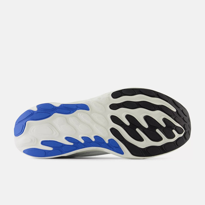 New Balance Fresh Foam X Vongo v6 running shoes outsole with textured tread design in blue, black, and white rubber.