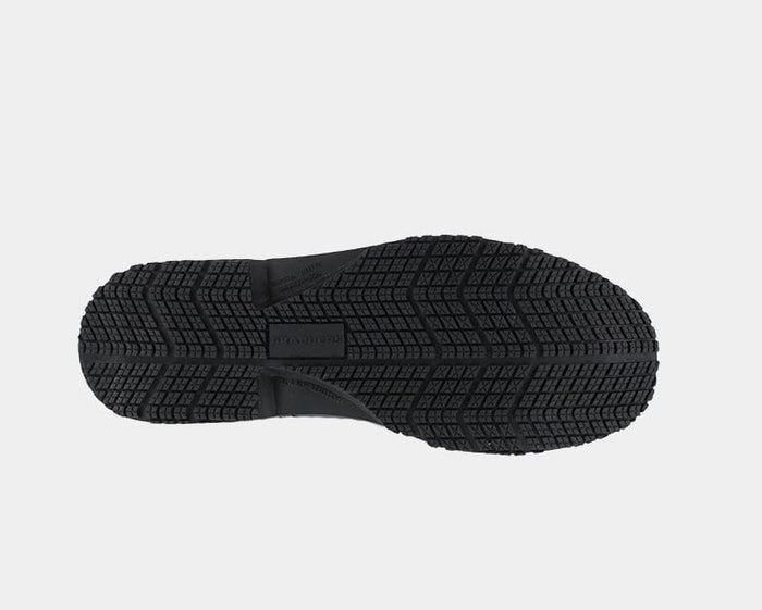 Grabbers Friction work shoes outsole with slip-resistant tread pattern in black rubber, sole/bottom view.